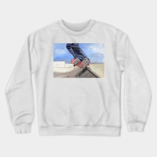 Skateboarding Watercolor and Ink Illustration Crewneck Sweatshirt